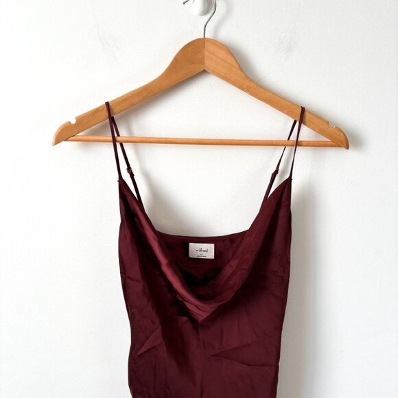 Aritzia Wilfred Only Ruched Slip Satin Dress Burgundy Maroon Red Size XS - Picture 3 of 6